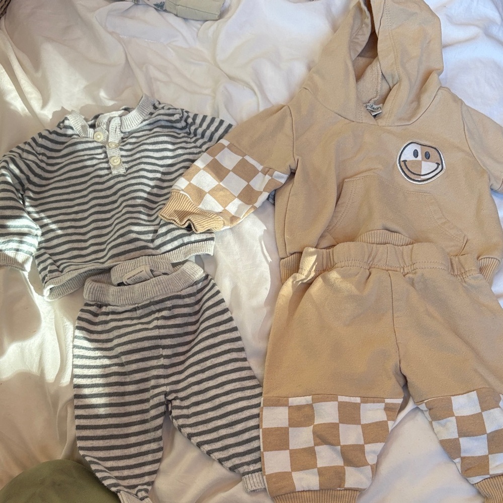 Striped Baby Outfit and Smiley Hoodie Set